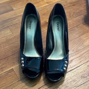 Dexter Black Patent Peep Toe Heels